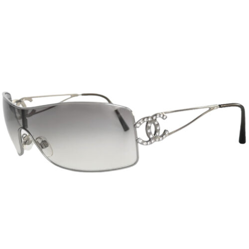 Vintage Chanel Diamante Rimless Wraparound Sunglasses in Silver | NITRYL