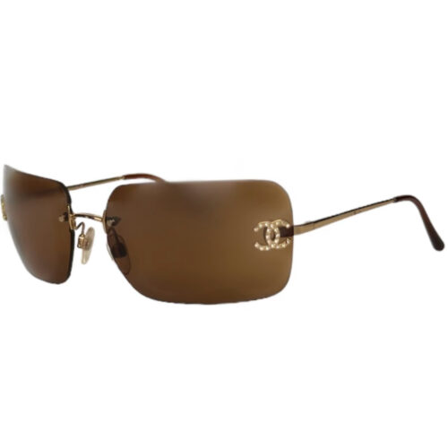 Vintage Chanel Diamante Mirrored Rimless Sunglasses in Brown / Gold | NITRYL