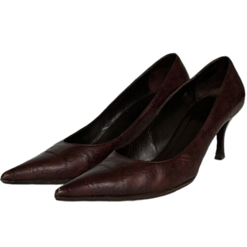 Vintage Gucci Monogram Leather Heels in Brown UK 4 | NITRYL