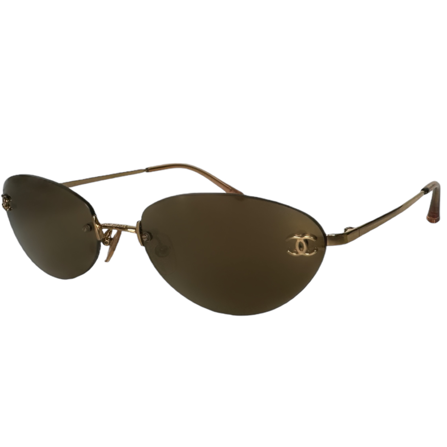 Chanel Logo Rimless Mirrored Sunglasses in Brown Gold