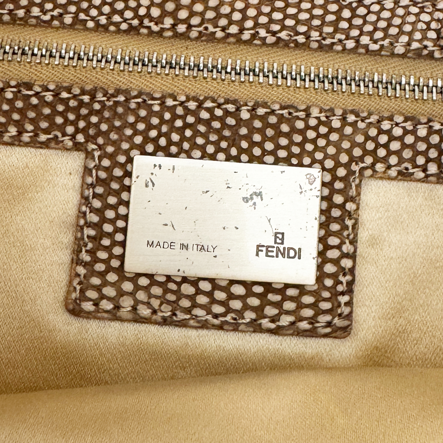 Fendi Monogram Floral Sequin Beaded Shoulder Baguette Bag in Cream Beige with Exotic Leather Detailing
