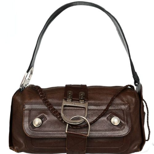 Vintage Dior Leather Flight Shoulder Bag in Brown / Silver | NITRYL