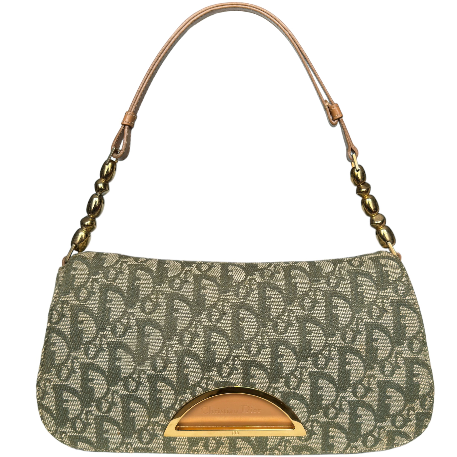 Vintage Dior Monogram Malice Shoulder Bag in Olive Green / Tan | NITRYL
