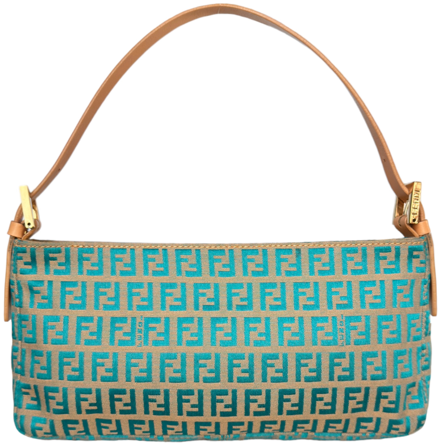 Vintage Fendi Monogram Shoulder Bag in Aqua Blue / Green / Tan | NITRYL