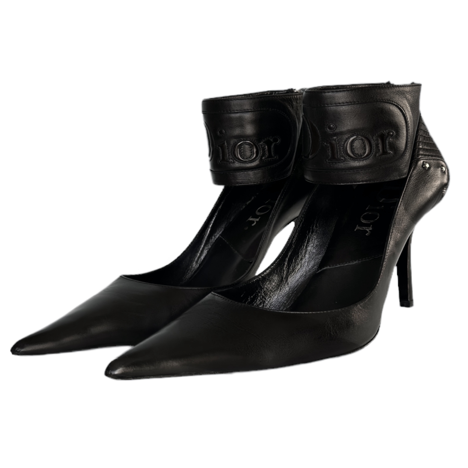Vintage Dior Logo Ankle Strap Heels in Black UK 6.5 | NITRYL