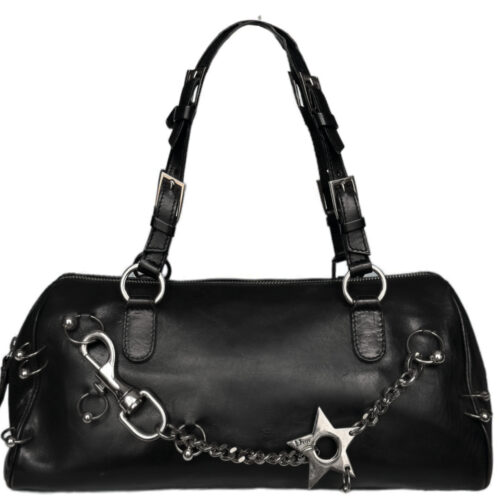 Vintage Dior Hardcore Star Piercing Chain Shoulder Bag in Black Leather / Silver | NITRYL
