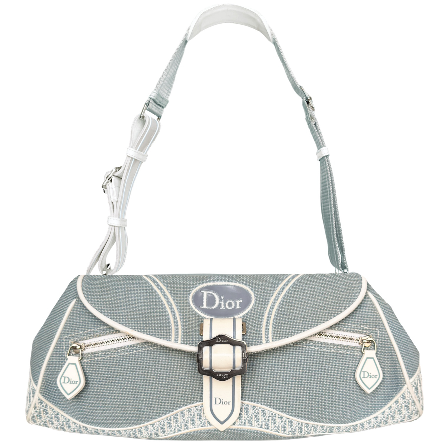 Vintage Dior Monogram Logo Canvas Shoulder Bag in Blue / White | NITRYL