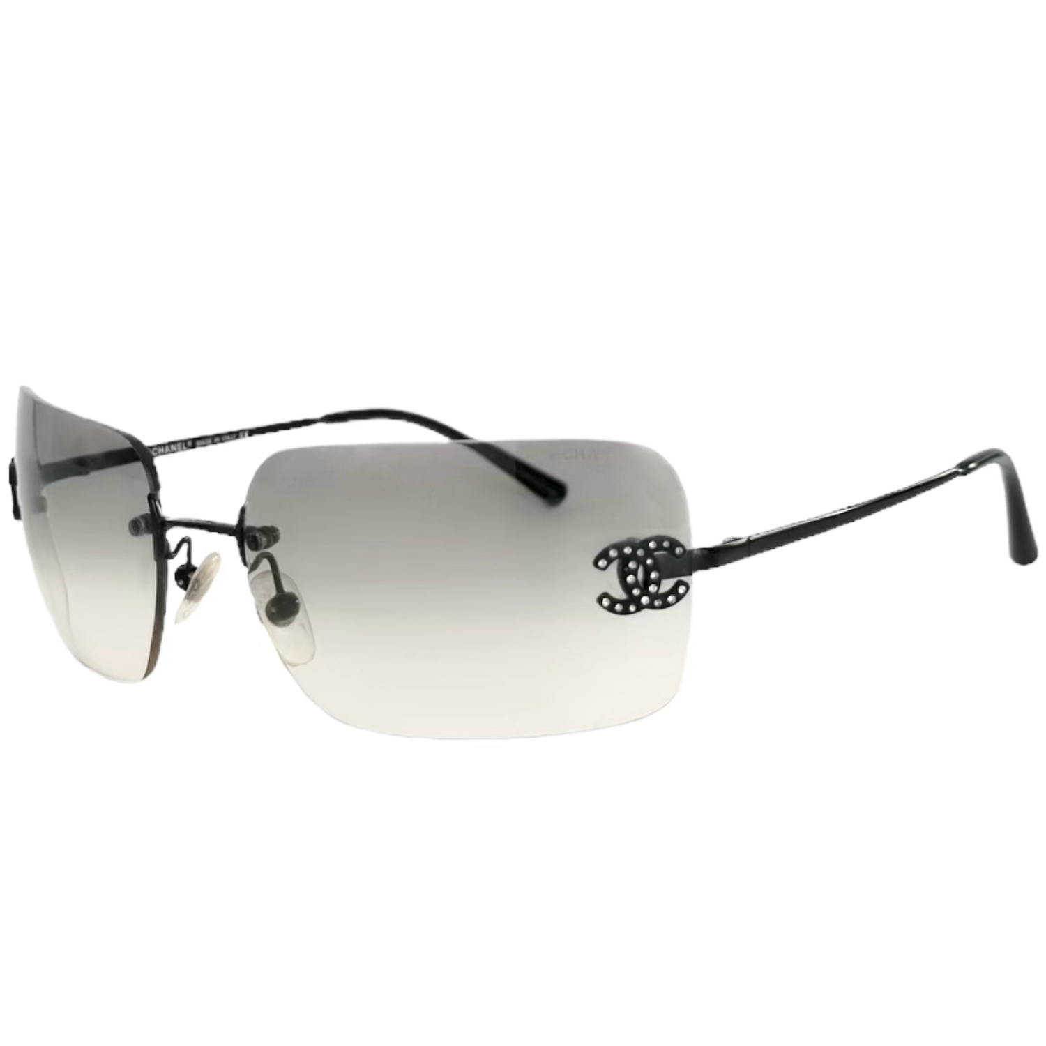 Vintage Chanel Diamante Rimless Ombre Sunglasses in Grey / Black | NITRYL