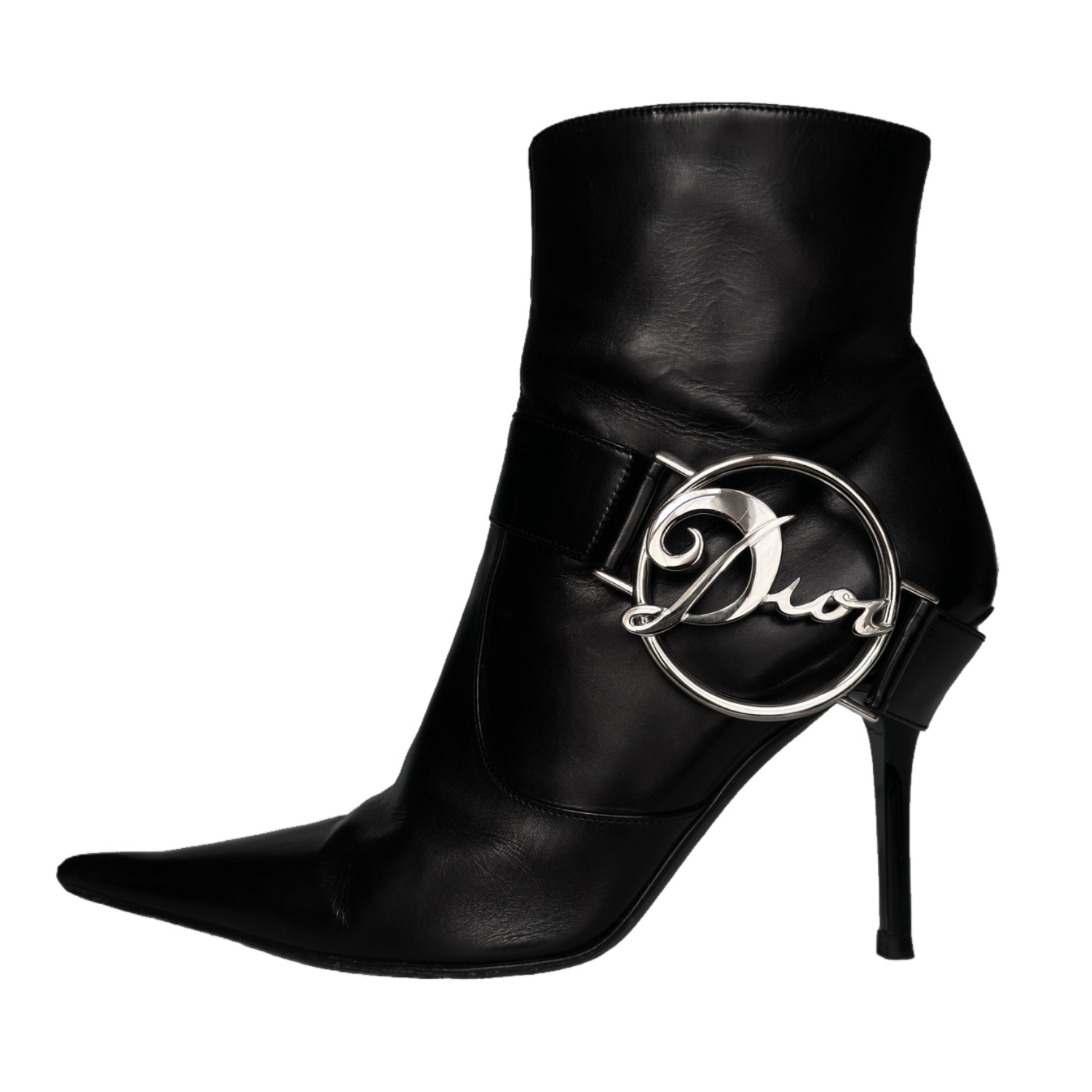 Vintage Dior Cursive Logo Heeled Boots in Black / Silver UK 5 | NITRYL