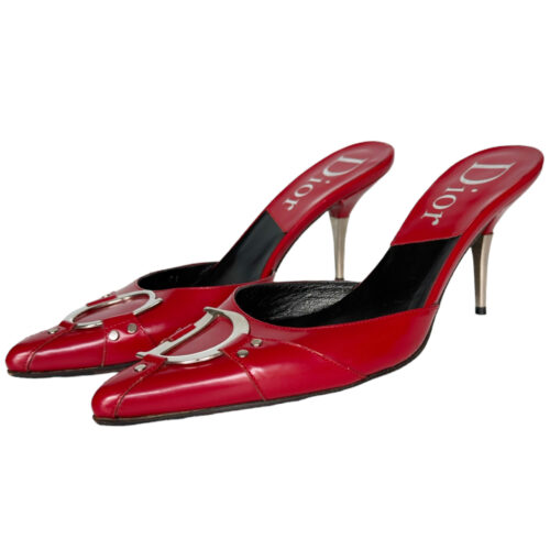 Vintage Dior CD Logo Mule Heels in Red / Silver UK 4.5 | NITRYL