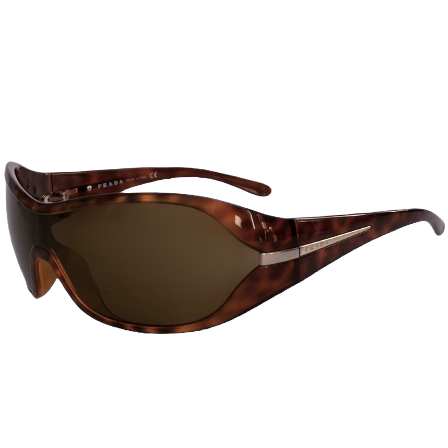 Vintage Prada Logo Oversized Wraparound Sunglasses in Tortoiseshell Brown / Silver | NITRYL