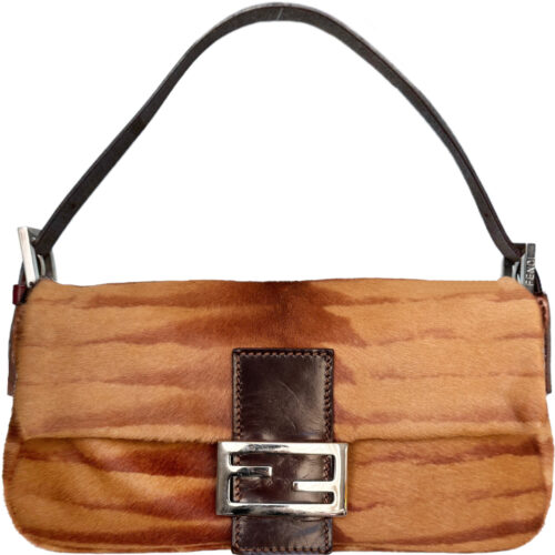 Vintage Fendi Striped Calfskin Shoulder Baguette Bag in Tan / Brown | NITRYL
