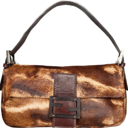 Vintage Fendi Mottled Calfskin Shoulder Baguette Bag in Brown / Tan BNWT | NITRYL