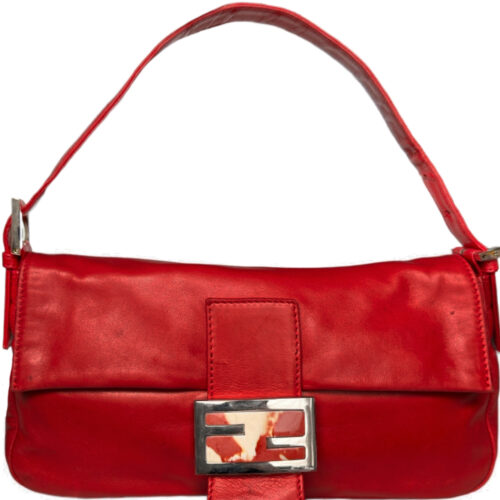 Vintage Fendi Leather Shoulder Baguette Bag in Red | NITRYL
