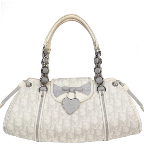 Vintage Dior Monogram Heart Romantic Shoulder Bag in White / Grey | NITRYL
