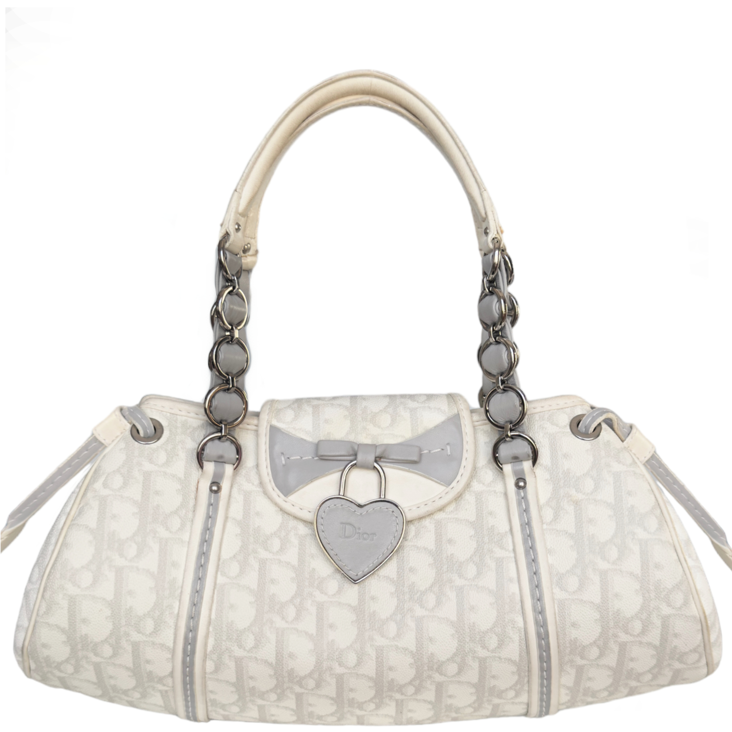 Vintage Dior Monogram Heart Romantic Shoulder Bag in White / Grey | NITRYL