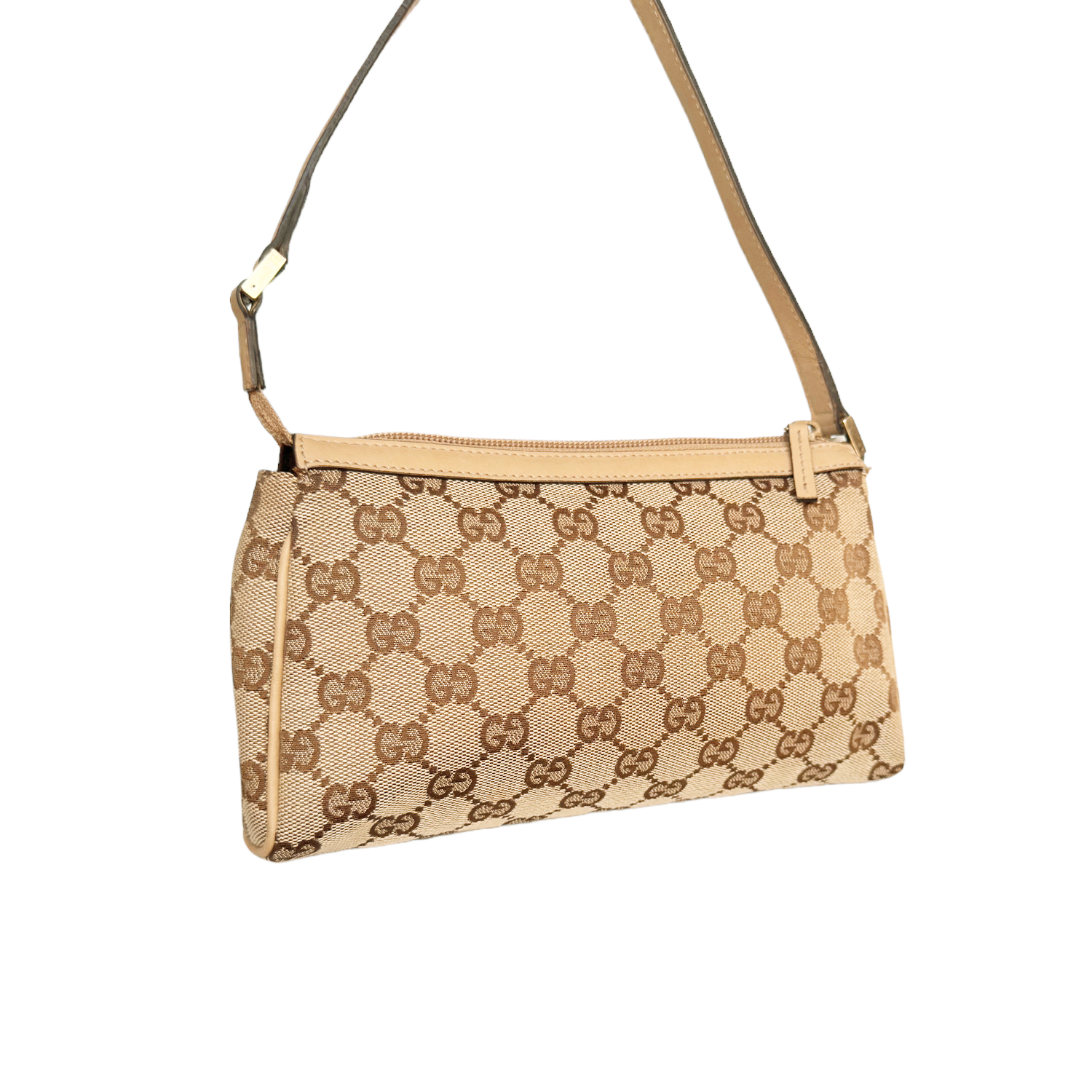 Gucci Monogram Mini Shoulder Bag in Beige Tan Gold