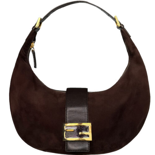 Vintage Fendi Suede Half Moon Croissant Shoulder Bag in Brown / Gold | NITRYL