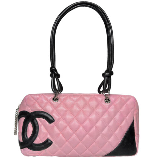 Vintage Chanel Logo Quilted Cambon Shoulder Bag in Pink / Black | NITRYL