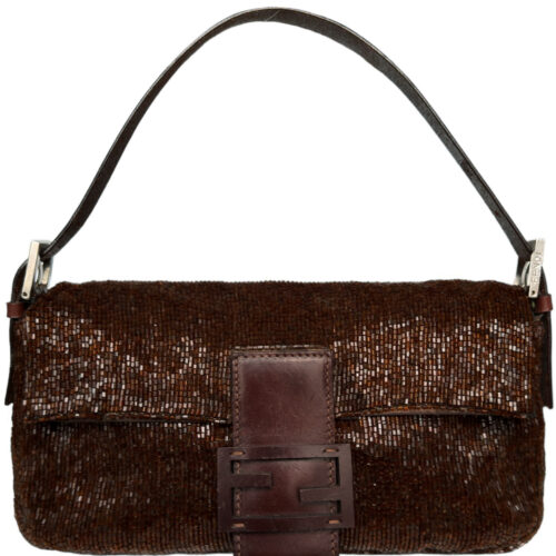 Vintage Fendi Beaded Shoulder Baguette Bag in Brown | NITRYL