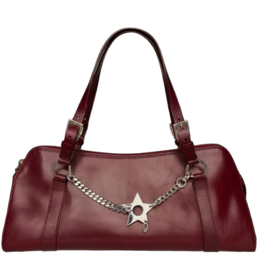 Vintage Dior Star Hardcore Leather Shoulder Bag in Burgundy Red / Silver | NITRYL
