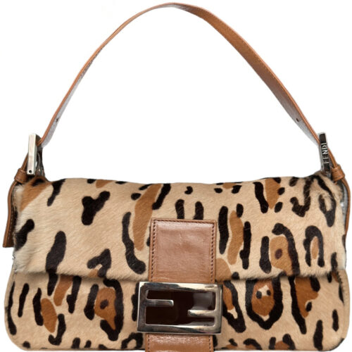 Vintage Fendi Leopard Print Calfskin Shoulder Baguette Bag | NITRYL