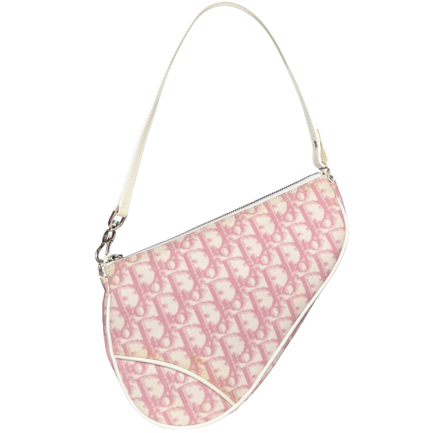 Vintage Dior Trotter Monogram Saddle Shoulder Bag in Baby Pink / White | NITRYL