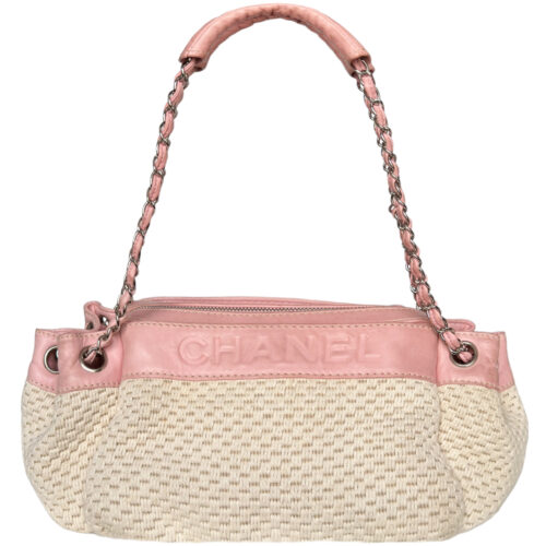 Vintage Chanel Woven Lax Accordion Shoulder Bag in Beige / Baby Pink | NITRYL