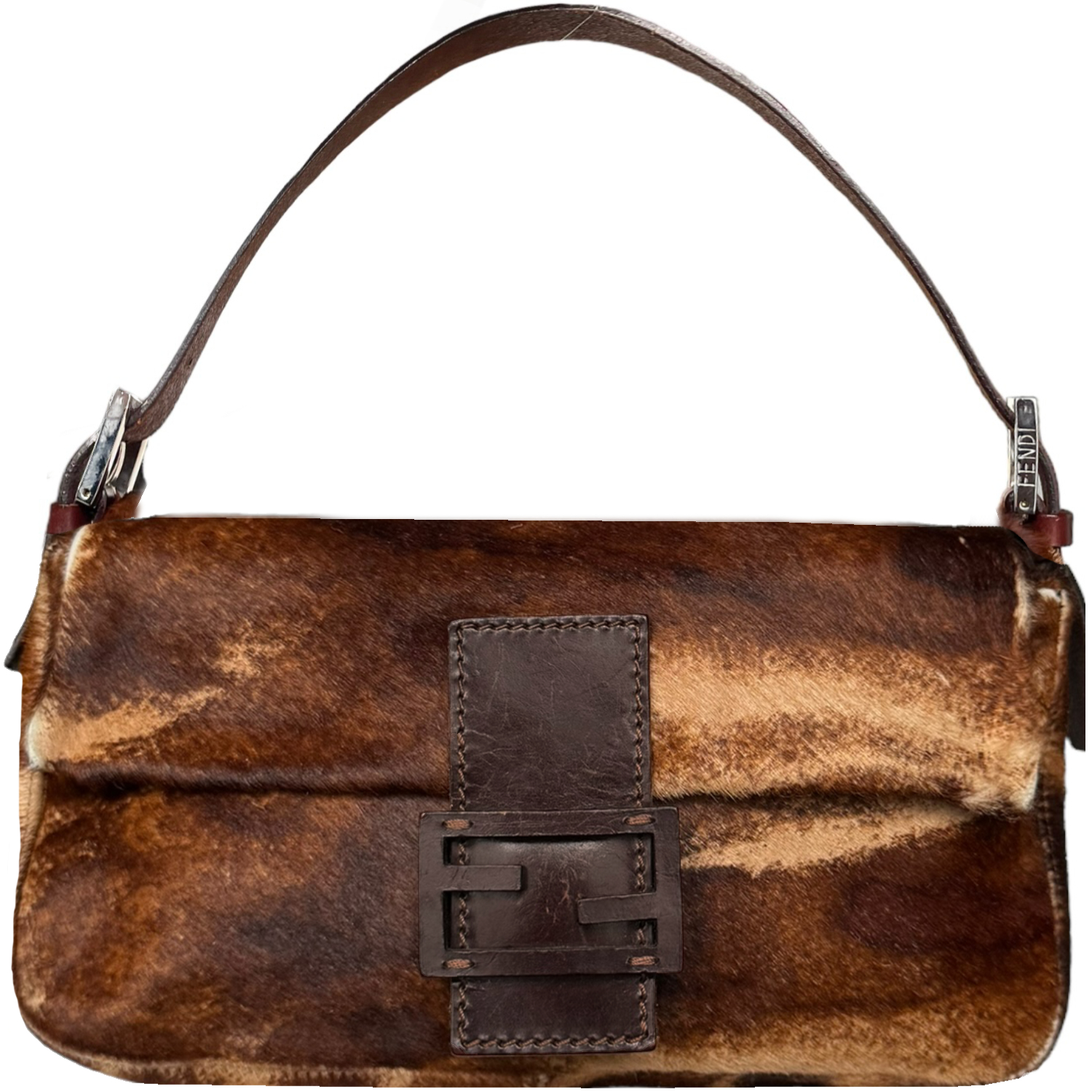 Vintage Fendi Mottled Calfskin Shoulder Baguette Bag in Brown / Tan | NITRYL