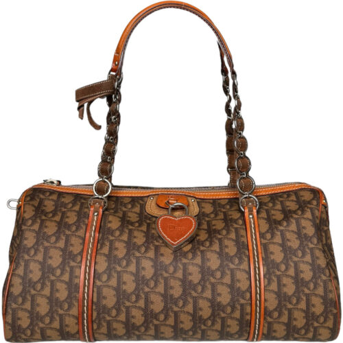 Vintage Dior Heart Romantique Monogram Shoulder Bag in Brown / Tan | NITRYL