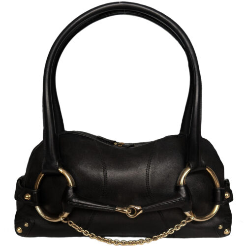 Vintage Gucci Oversized Horsebit Leather Shoulder Bag in Black / Gold | NITRYL