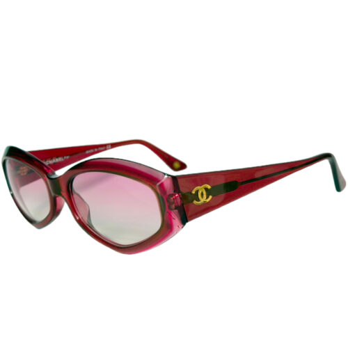 Vintage Chanel Logo Chunky Sunglasses in Pink / Gold | NITRYL