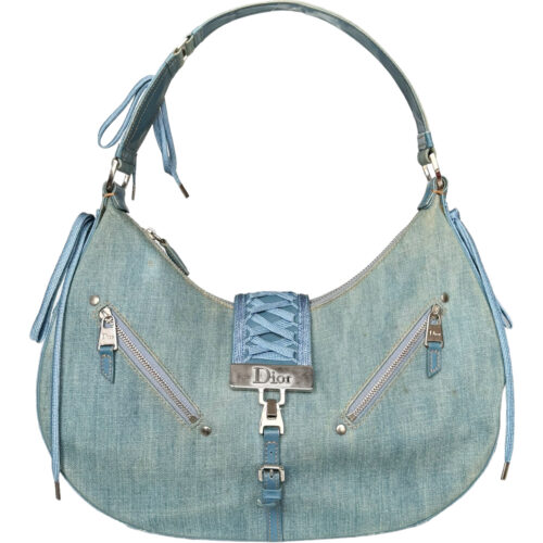 Vintage Dior 'Admit It' Denim Shoulder Bag in Blue / Silver | NITRYL