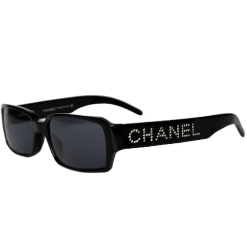 Vintage Chanel Diamante Spellout Chunky Sunglasses in Black / Silver | NITRYL