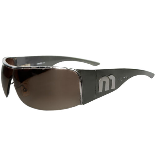 Vintage Miu Miu Logo Wraparound Sunglasses in Grey / Brown | NITRYL