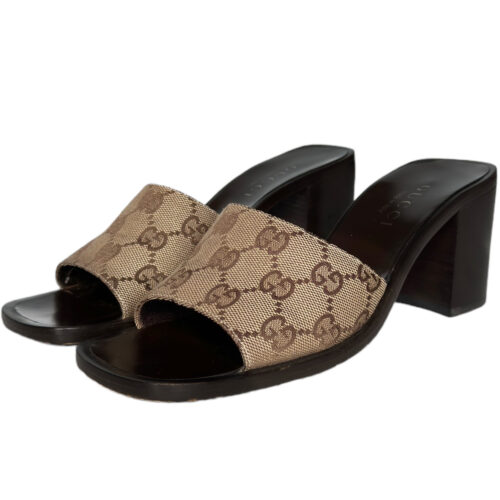 Vintage Gucci Monogram Block Heels in Beige / Brown | NITRYL