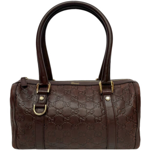 Vintage Gucci Monogram Leather Shoulder Boston Bag in Brown / Gold | NITRYL