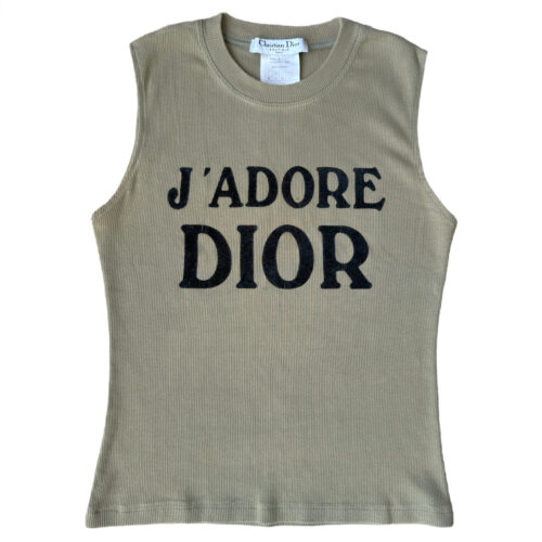 Vintage Dior J'Adore Spellout Tank Vest Top in Khaki Green / Black UK 10 | NITRYL