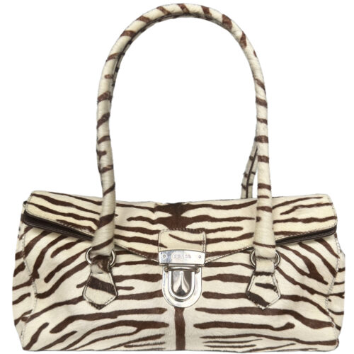 Vintage Prada Zebra Print Calfskin Shoulder Bag in White / Brown | NITRYL