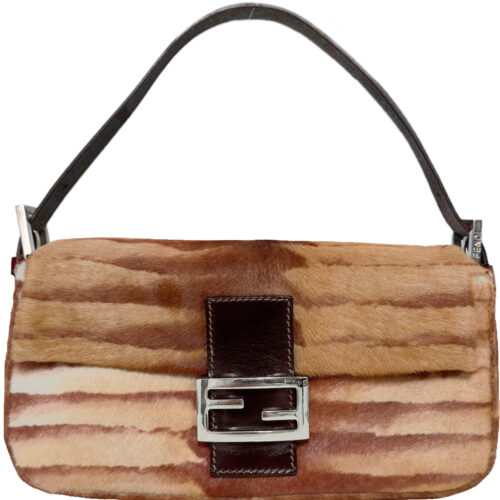 Vintage Fendi Striped Calfksin Shoulder Baguette Bag in Tan / Brown | NITRYL
