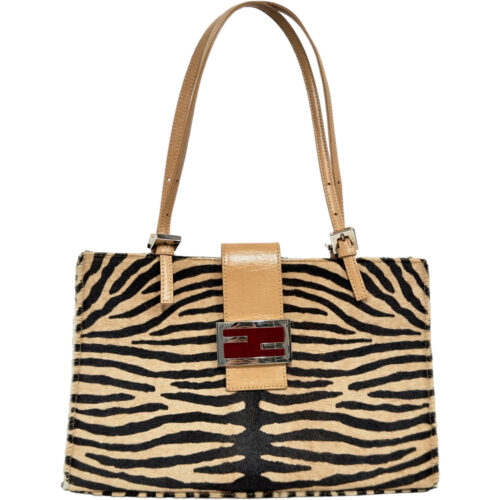 Vintage Fendi Zebra / Tiger Print Calfskin Shoulder Bag in Beige / Black / Red | NITRYL