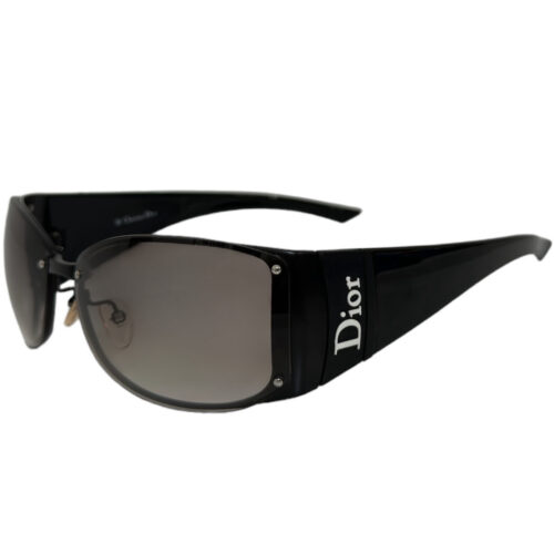 Vintage Dior Logo Rimless Wraparound Sunglasses in Black / White | NITRYL