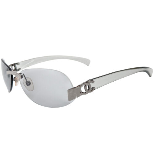 Vintage Chanel Rimless Logo Sunglasses in Grey / Silver | NITRYL