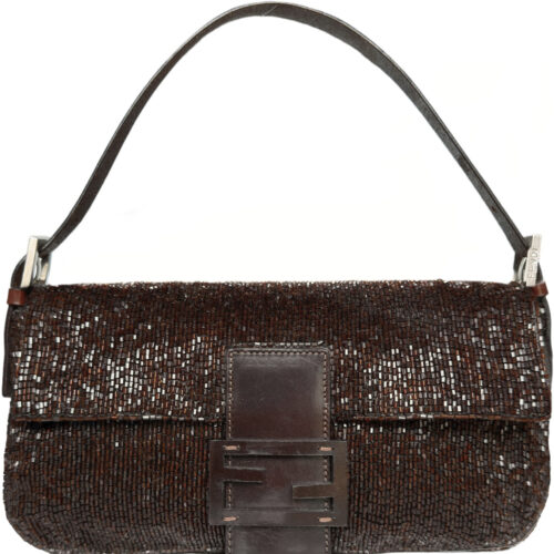 Vintage Fendi Beaded Shoulder Baguette Bag in Brown | NITRYL