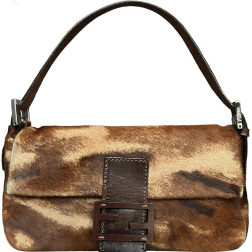 Vintage Fendi Mottled Calfskin Shoulder Baguette Bag in Brown / Tan | NITRYL