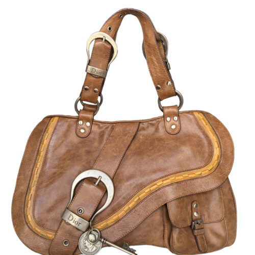 Vintage Dior Gaucho Leather Shoulder Bag in Tan Brown | NITRYL