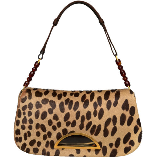 Vintage Dior Cheetah Print Calfskin Malice Shoulder Bag in Beige / Brown / Gold | NITRYL