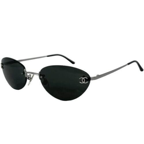 Vintage Chanel Rimless Logo Sunglasses in Black / Silver | NITRYL