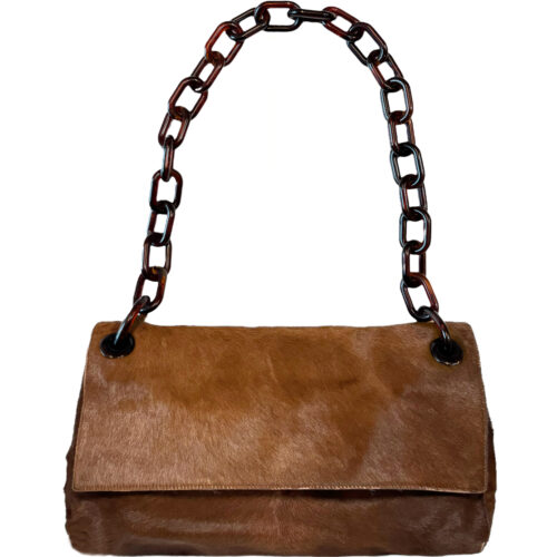 Vintage Prada Calfskin Acetate Strap Shoulder Bag in Brown | NITRYL