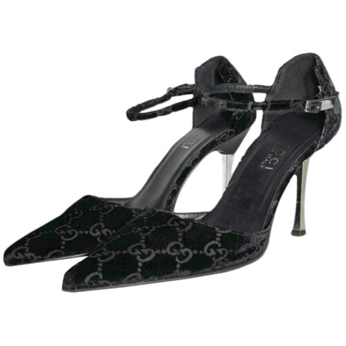 Vintage Gucci by Tom Ford Monogram Velvet Heels in Black / Silver UK 3 | NITRYL